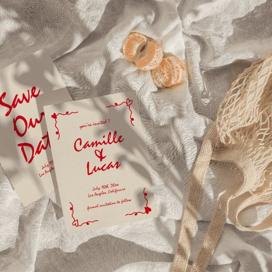 Invitation Rétro manuscrit en rouge lunatique Enregistrer les