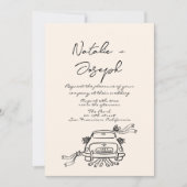 Invitation Rétro manuscrit tiré mignon tout en un Mariage (Devant)