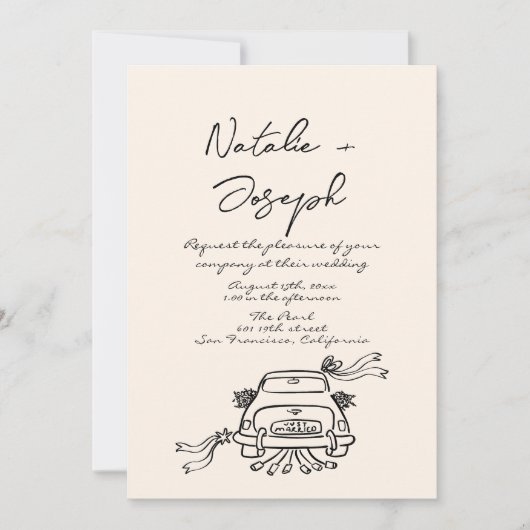 Invitation Rétro manuscrit tiré mignon tout en un Mariage (Devant)