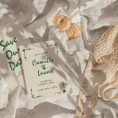 Invitation Rétro manuscrit vert lunette Enregistrer les dates