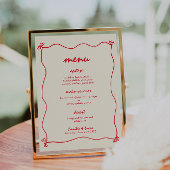 Invitation Retro manuscrit Whimsical Red Menu Mariage