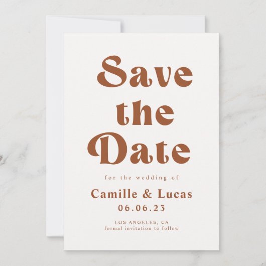 Invitation Retro Mariage en Terracotta Enregistrer La Date In (Devant)