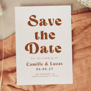 Invitation Retro Mariage en Terracotta Enregistrer La Date In