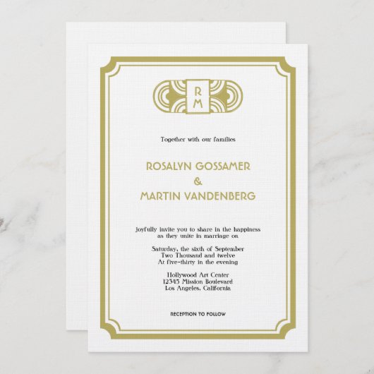 Invitation Rétro mariage fascinant de Hollywood d'art déco (Devant / Derrière)