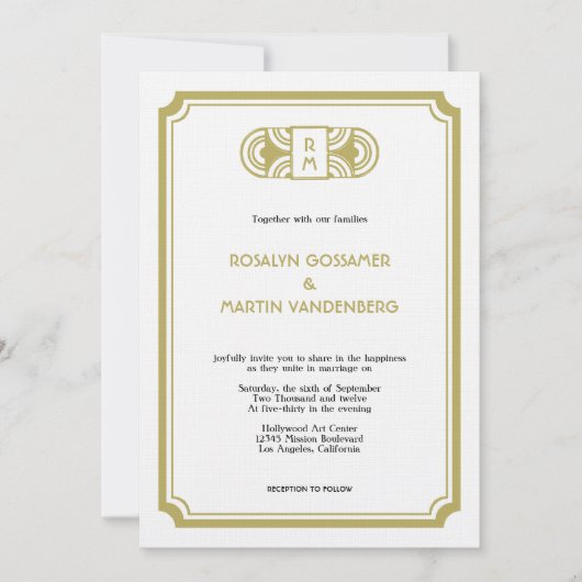 Invitation Rétro mariage fascinant de Hollywood d'art déco (Devant)
