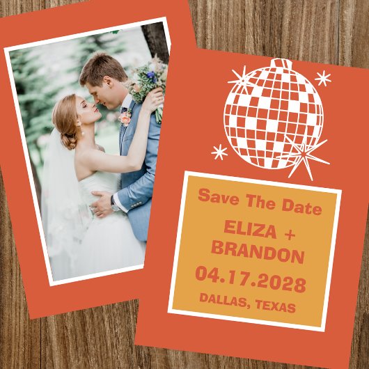 Invitation Retro Mariage Photo Disco Ball 70's Save the Date