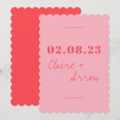 Invitation Retro mariage rose Enregistrer la date (Devant / Derrière)
