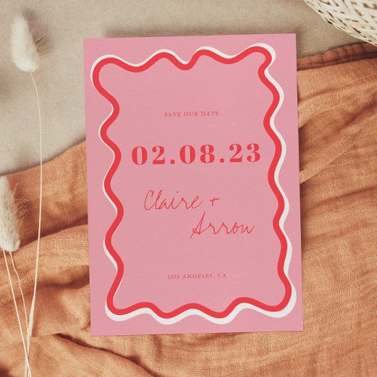 Invitation Retro mariage rose Enregistrer la date