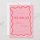Invitation Retro mariage rose Enregistrer la date (Devant)