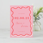 Invitation Retro mariage rose Enregistrer la date (Debout devant)