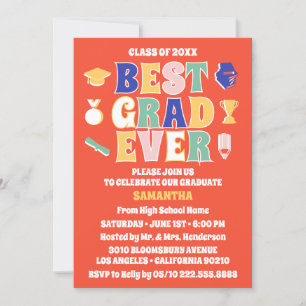 Invitation Retro Meilleur Grad Jamais Red Graduation Party