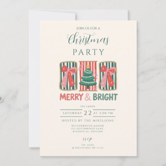 Invitation Retro Merry & Bright Christmas (Devant)