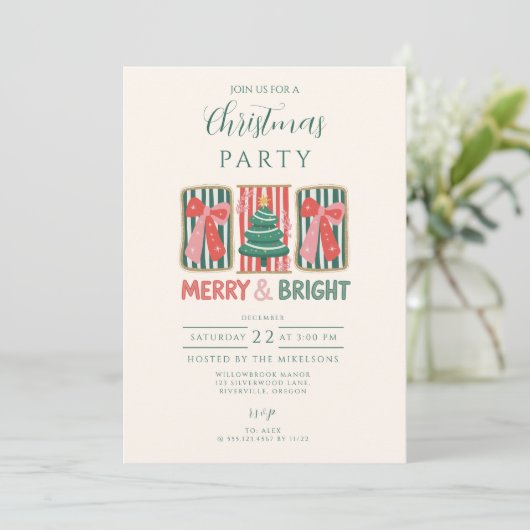 Invitation Retro Merry & Bright Christmas (Debout devant)