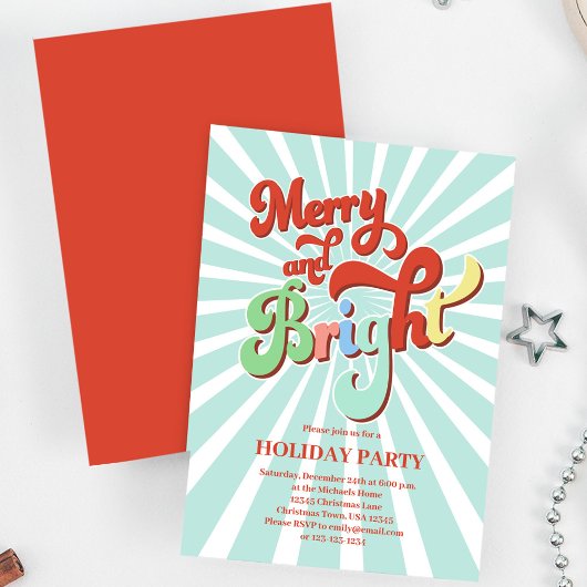 Invitation Retro Merry et Bright Christmas Party