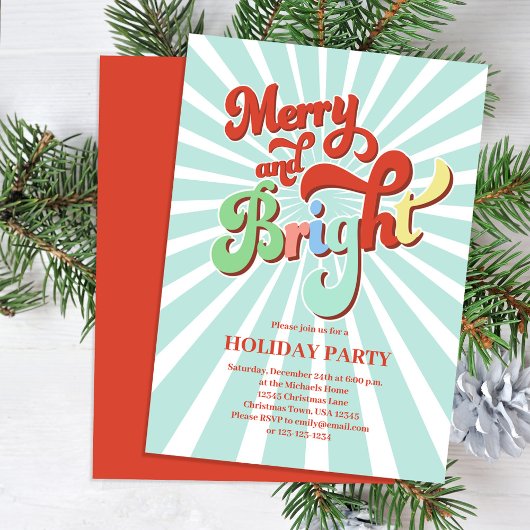 Invitation Retro Merry et Bright Christmas Party