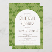 Invitation Retro Mid Moderne Géométrique Green Rehearer Dîner (Devant / Derrière)
