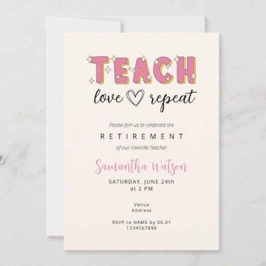 Invitation Rétro Mignonne | enseigner amour répéte (Devant)