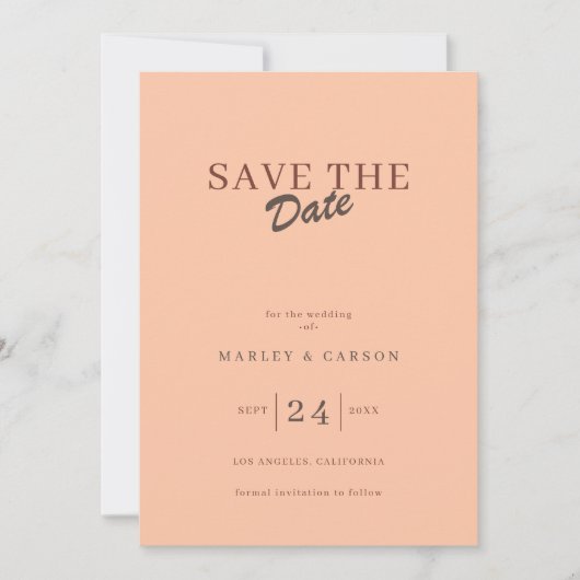 Invitation Retro Minimal Coral Peach Save The Date Wedding (Devant)