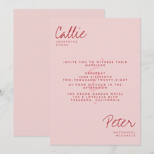 Invitation Rétro minimaliste manuscrit Mariage monochromatiqu (Devant / Derrière)