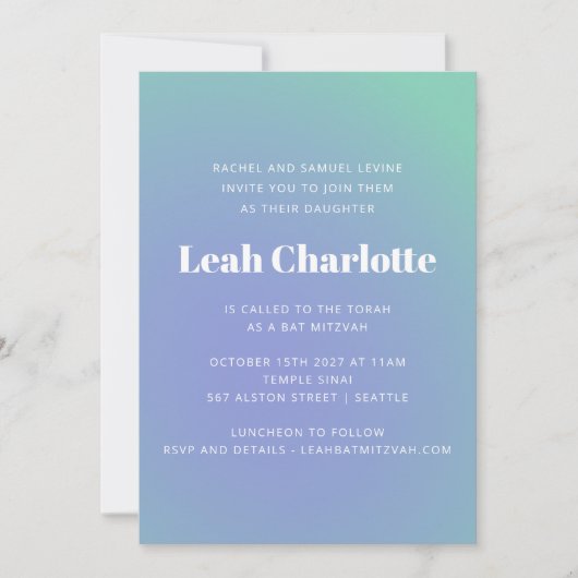 Invitation Retro Mint Bleu Vert Gradient Bat mitzvah mou (Devant)