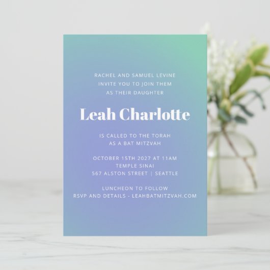 Invitation Retro Mint Bleu Vert Gradient Bat mitzvah mou (Debout devant)