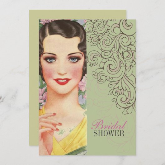 Invitation Retro Mint vert grand gatsby nuptiale douche (Devant / Derrière)