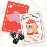 Invitation Retro Mod Hit Jackpot Slot Machine Party<br><div class="desc">Appuyez sur le Jackpot en jouant aux cartes avec des polices amusantes avec une ambiance rétro mod. Dispose d'une carte de faux jeu Ace of Hearts avec un design amusant de machine à sous d'inspiration rétro et des dés sur le dos. Couleurs rouge, noir, orange et blanc crémeux très clair....</div>