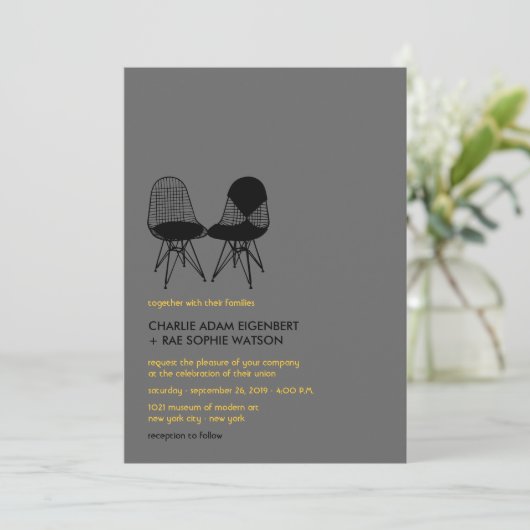 Invitation Rétro Mod Perfect Chair Pair Eames Mariage moderne (Debout devant)
