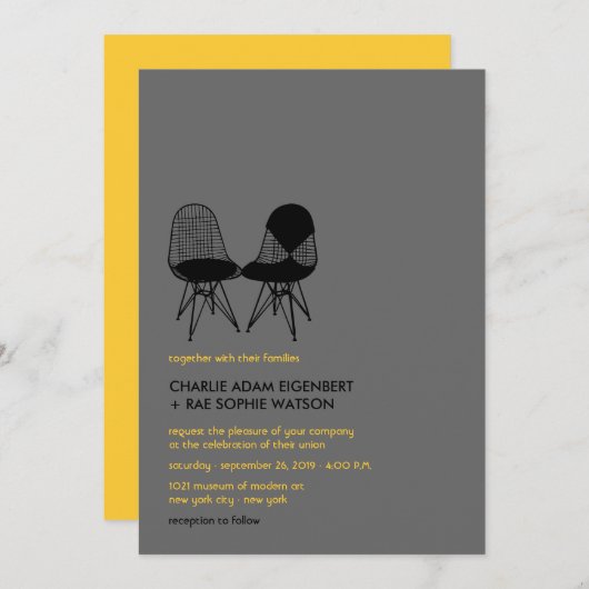 Invitation Rétro Mod Perfect Chair Pair Eames Mariage moderne (Devant / Derrière)