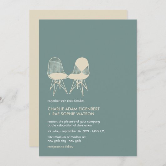 Invitation Retro Mod Perfect Président Pair Eames Wedding Inv (Devant / Derrière)