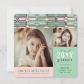 Invitation Retro Mod Rose et Mint Ogee 2 Diplôme photo (Devant)