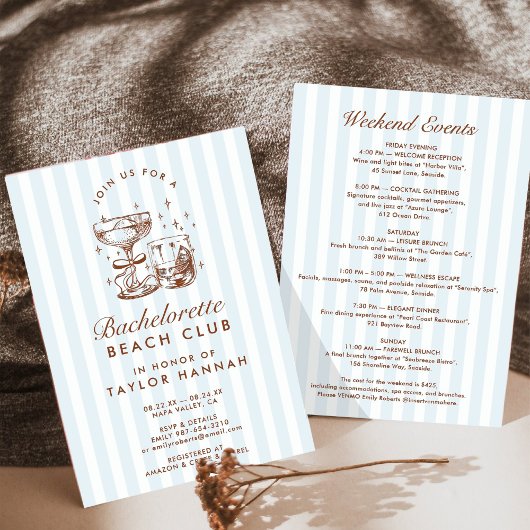 Invitation Retro Modern Blue & Brown Bachelorette Weekend