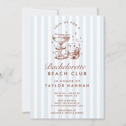 Invitation Retro Modern Blue & Brown Bachelorette Weekend (Devant)