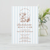 Invitation Retro Modern Blue & Brown Bachelorette Weekend (Debout devant)