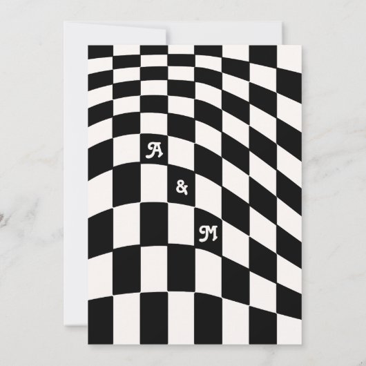 Invitation Retro Modern Chic Black Checker Enregistrer la dat (Dos)