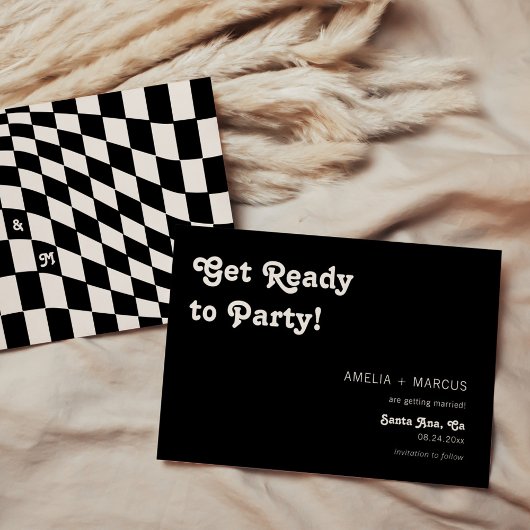 Invitation Retro Modern Chic Black Checker Enregistrer la dat