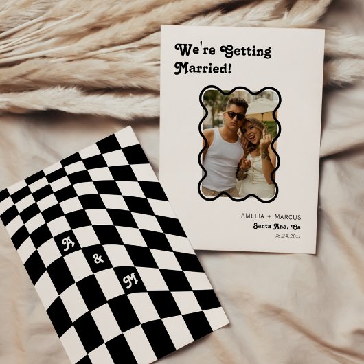 Invitation Retro Modern Chic Black Checker Enregistrer la dat
