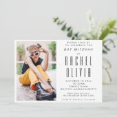 Invitation Retro Modern Chic Photo rose et rouge Bat mitzvah (Debout devant)