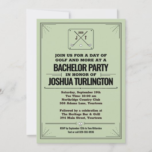 Invitation Retro Modern Golf Ouvert Bachelor Anniversaire (Devant)