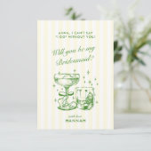 Invitation Retro Modern Green Bridesmaid Proposal Card (Debout devant)