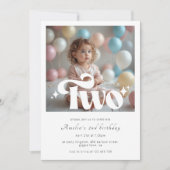 Invitation Retro Modern Minimalist 2nd Birthday Photo (Devant)