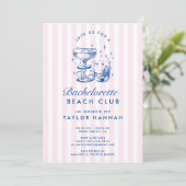 Invitation Retro Modern Pink & Blue Bachelorette Weekend (Debout devant)