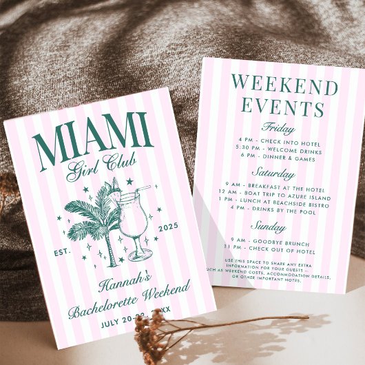 Invitation Retro Modern Pink & Green Miami Bachelorette Party