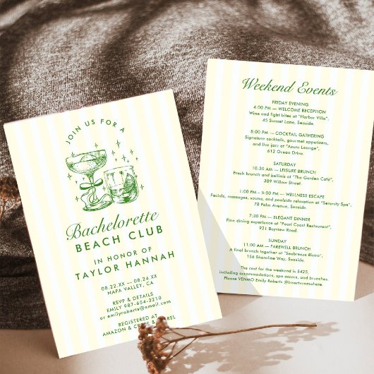 Invitation Retro Modern Yellow & Green Bachelorette Weekend