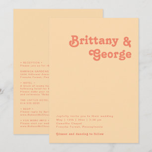 Invitation Rétro moderne Crème orange tout en un Mariage