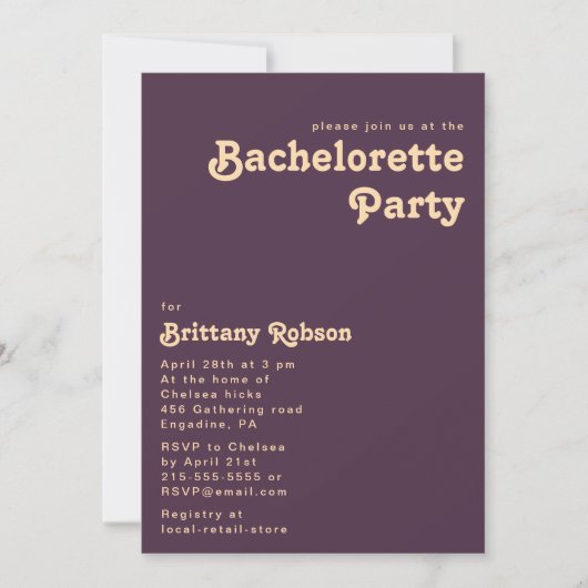 Invitation Rétro moderne | Dark Purple Bachelorette Party (Devant)
