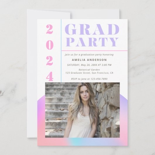 Invitation Retro Moderne Gradient Photo Graduation Party (Devant)
