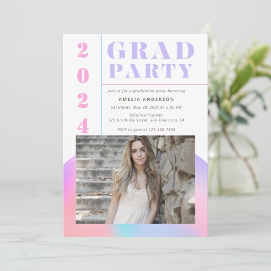 Invitation Retro Moderne Gradient Photo Graduation Party (Debout devant)