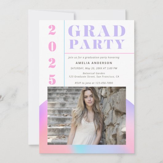 Invitation Retro Moderne Gradient Photo Graduation Party (Devant)