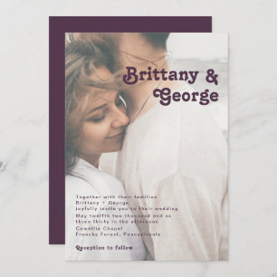 Invitation Rétro moderne   Mariage photo couleur violet foncé